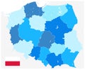 Poland Administrative Map Blue Colors. No Text Royalty Free Stock Photo