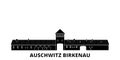 Poland, Auschwitz Birkenau flat travel skyline set. Poland, Auschwitz Birkenau black city vector illustration, symbol