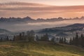 Poland, autumn, beautiful sunset over the Tatras, mountains: View