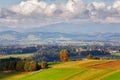 Poland autumn hills. Sunny October day in mountain village Royalty Free Stock Photo