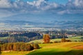 Poland autumn hills. Sunny October day in mountain village Royalty Free Stock Photo