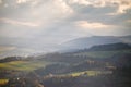 Poland autumn hills. Sunny October day in mountain village Royalty Free Stock Photo