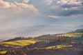 Poland autumn hills. Sunny October day in mountain village Royalty Free Stock Photo