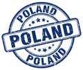 Poland blue grunge round vintage stamp