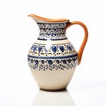 Traditional Earthenware Pitcher With Blue Motif On White Background