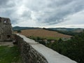 Poland, BolkÃÂ³w - the Suudety mountains visibly from castle. Royalty Free Stock Photo