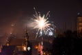 Poland celebrates start of 2018 with spectacular New Year`s Eve fireworks display. Royalty Free Stock Photo