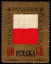 POLAND - CIRCA 1966: post stamp 60 Polish grosz printed by Republic of Poland, shows Flag of Poland