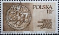 POLAND-CIRCA 1975 : A post stamp printed in Poland showing an ancient coin. Piast Dynasty in Silesia