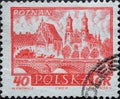 POLAND-CIRCA 1960: A post stamp printed in Poland showing cityscape of historical polish city: Posen city