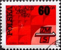 POLAND-CIRCA 1972 : A post stamp printed in Poland showing a graphic for The 5th Meeting of the Union of Socialist Youth ZMS