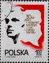 POLAND-CIRCA 1974: A post stamp printed in Poland showing a male portrait. The 30th Anniversary of the People`s Republic of Polan