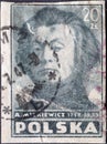 POLAND-CIRCA 1947: A post stamp printed in Poland showing people from the Polish Culture: The poet and singer Adam Mickiewicz