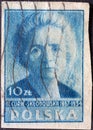 POLAND-CIRCA 1947: A post stamp printed in Poland showing a portrait of the scientist and physicist Marie Sklodowska Curie