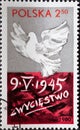 POLAND-CIRCA 1980 : A post stamp printed in Poland showing A dove of peace in flight. The 35th Anniversary of the End of World War