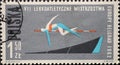 POLAND-CIRCA 1962 : A post stamp printed in Poland showing the graphic of a high jump athlete jumping at the European Athletics Ch