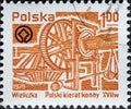 POLAND-CIRCA 1979 : A post stamp printed in Poland showing historical processing equipment: Wieliczka Salt Mines