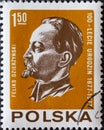 POLAND-CIRCA 1977 : A post stamp printed in Poland showing a portrait of the Polish-Russian professional revolutionary Felix Dzerz