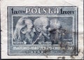 POLAND-CIRCA 1947: A post stamp printed in Poland showing the portraits of the painters Jan Matejko, Jacek Malczewski, and Josef C