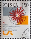POLAND-CIRCA 1975 : A post stamp printed in Poland showing a symbol for the 40th Meeting of the International Statistical Institut