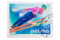 POLAND - CIRCA 1976: a post stamp printed in shows ski ju