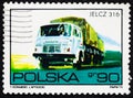 POLAND - CIRCA 1970: Postage stamp 90 grosz printed in the Poland shows Truck Jelcz 316 in road with the same