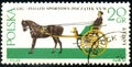 Stamp 20 Polish grosz printed by Republic of Poland, shows Gig, Horse-drawn Carriages, Lancut Museum serie,