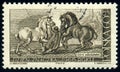 Stamp 60 Polish grosz printed by Republic of Poland, shows painting `Stableman with Percherons` by Piotr