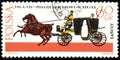 Stamp 60 Polish grosz printed by Republic of Poland, shows Vis-a-vis, Horse-drawn Carriages, Lancut Museum