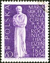 POLAND - CIRCA 1967: A stamp printed in Poland shows Statue of Marie Curie, Warsaw, circa 1967.