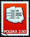 POLAND - CIRCA 1980: A stamp printed in Poland shows Slogan on Map of Poland, circa 1980.