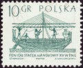 POLAND - CIRCA 1963: A stamp printed in Poland shows Phoenician merchantman 15th century B.C., circa 1963. Royalty Free Stock Photo