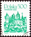 POLAND - CIRCA 1981: A stamp printed in Poland from the `Towns` issue shows Cracow, 1493, circa 1981. Royalty Free Stock Photo