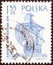 POLAND - CIRCA 1964: A stamp printed in Poland from the `Sailing Ships 2nd series` issue shows Columbus Santa Maria, circa 1964. Royalty Free Stock Photo