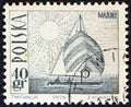 POLAND - CIRCA 1966: A stamp printed in Poland shows an Amethyst yacht on Masurian Lake, circa 1966.