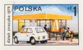 POLAND - CIRCA 1979: a stamp printed in Poland shows Drive-in Post Office and Fiat 126p, Stamp Day, circa 1979