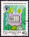 POLAND - CIRCA 1988: A stamp printed in Poland shows Factory in forest, circa 1988.