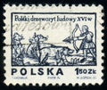 Stamp printed in Poland shows Hunter with bow and arrow, Polish folklore. Designs from 16th-century woodcuts Royalty Free Stock Photo
