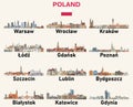 Poland cities skylines vector illustrations set