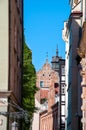 Poland, city of Gdansk, Old Town, historic tenement houses with gables. House wall with greenery Royalty Free Stock Photo