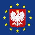 Poland coat of arms on the European Union flag Royalty Free Stock Photo