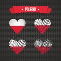 Poland. Collection of four vector hearts with flag. Heart silhouette