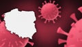 Poland corona virus update with map on corona virus background,report new case,total deaths,new deaths,serious critical,active