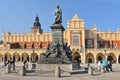 Poland, Cracow, Main Market Square, Sukiennice Cloth Hall and Adam Mickiewicz Monument Royalty Free Stock Photo