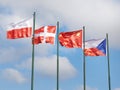Poland, Denmark, Czech Republic, France, China flags on sky
