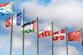 Poland, Denmark, Czech Republic, France, Sudan, South Africa, China flags on sky