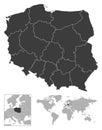 Poland - detailed country outline and location on world map.