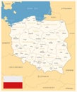 Poland - detailed map with administrative divisions and country flag. Vector illustration