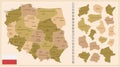 Poland - detailed map of the country in brown colors, divided into regions