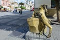 Poland. Drinking fountain in the form of a bronze goat. The symbol of the city of Lublin. The fountain is located on the street